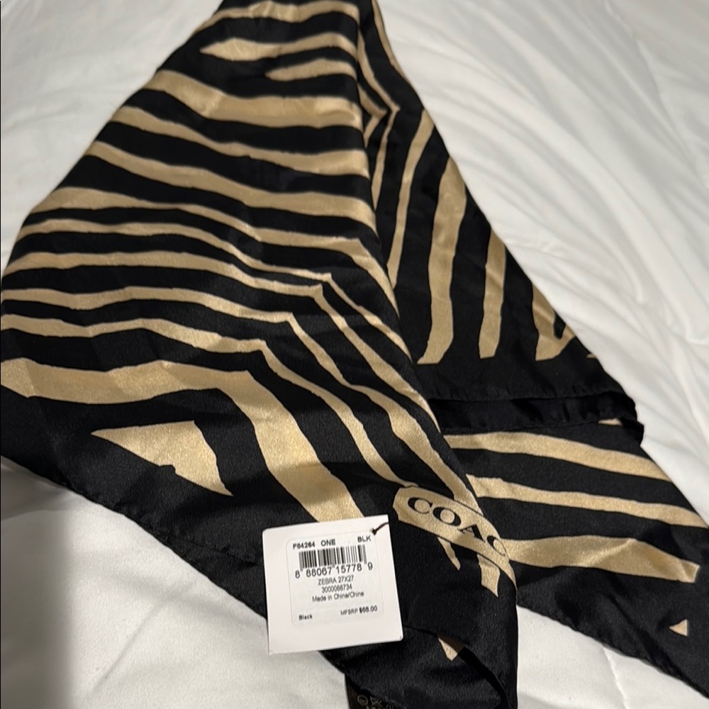 Coach Zebra Pattern Scarf in Black and Gold